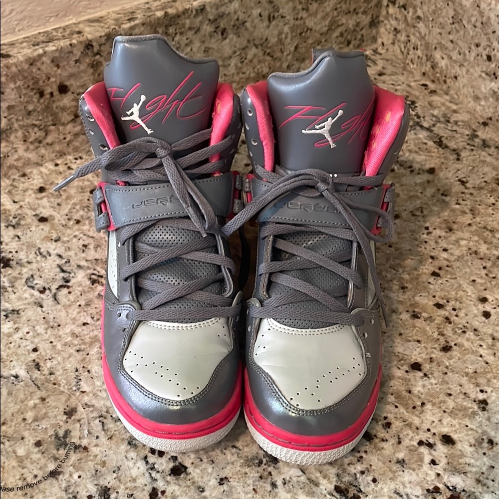 Girls Retro Air Jordan Gray and Pink Sneakers Size 7Y